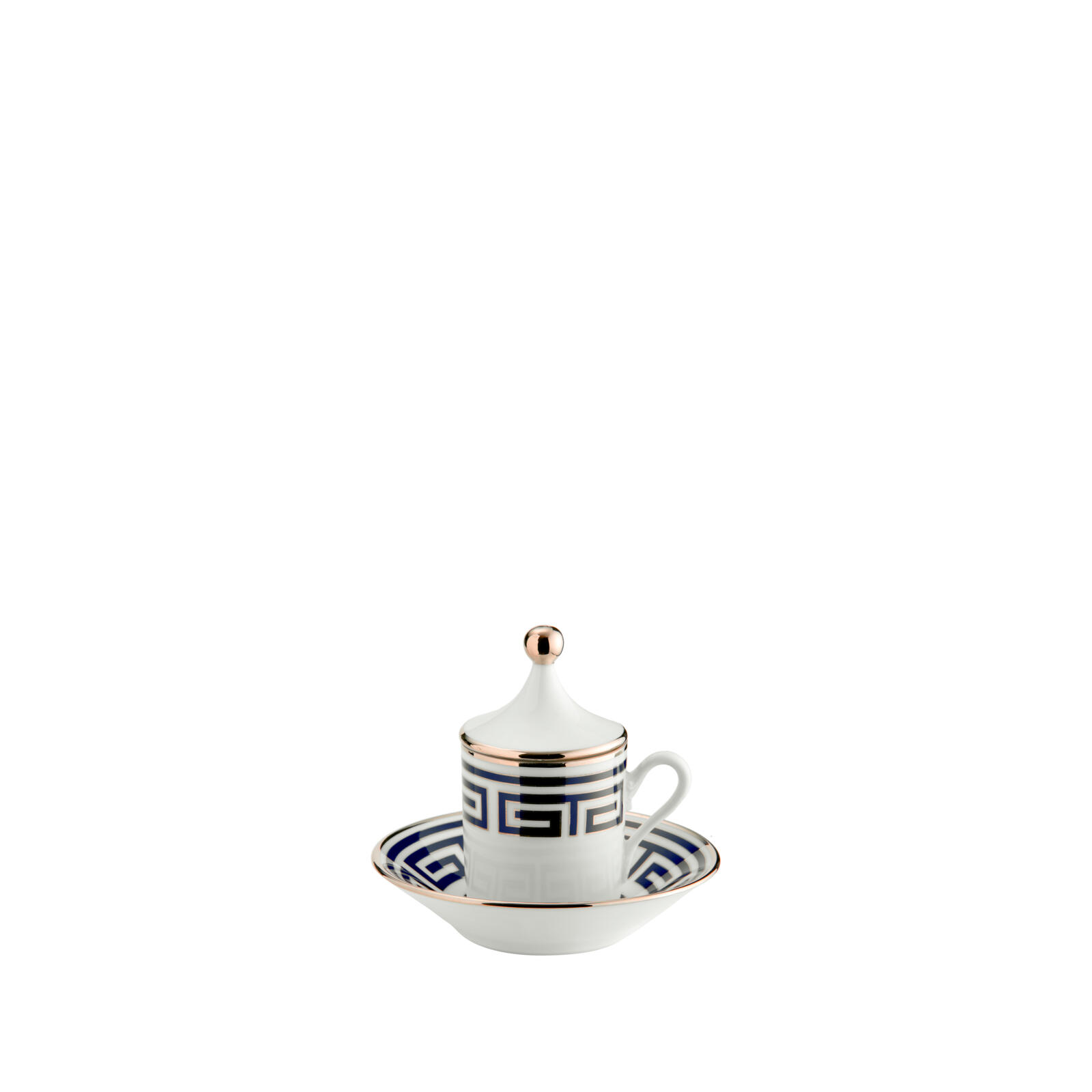 Tazza Caffè Con Piatto E Coperchio, Set Per 2 Forma Impero Labirinto Zaffiro Ginori 1735