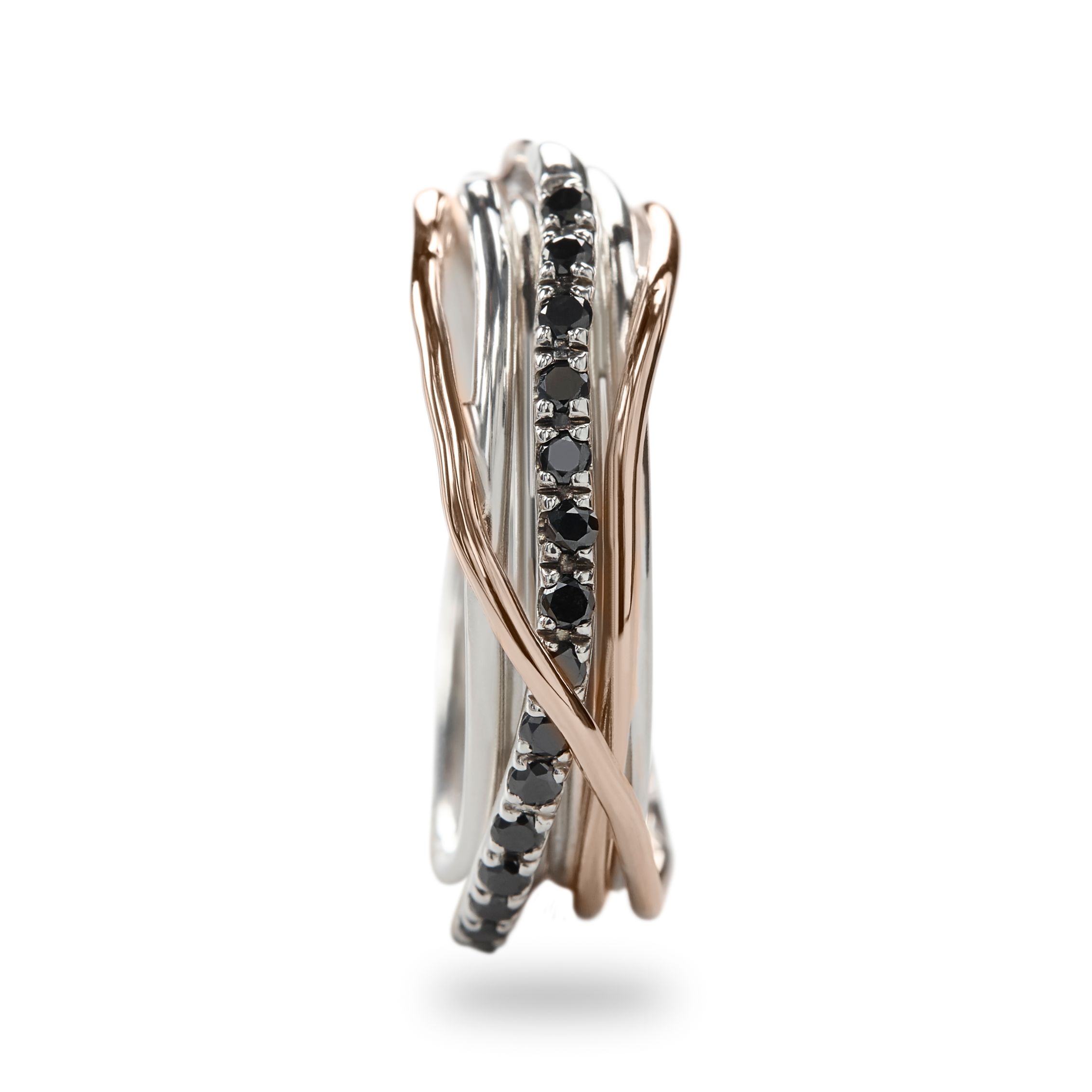 Anello Filodellavita Classic Collection 7 Fili Oro Rosa, Argento Diamanti Neri - immagine 2